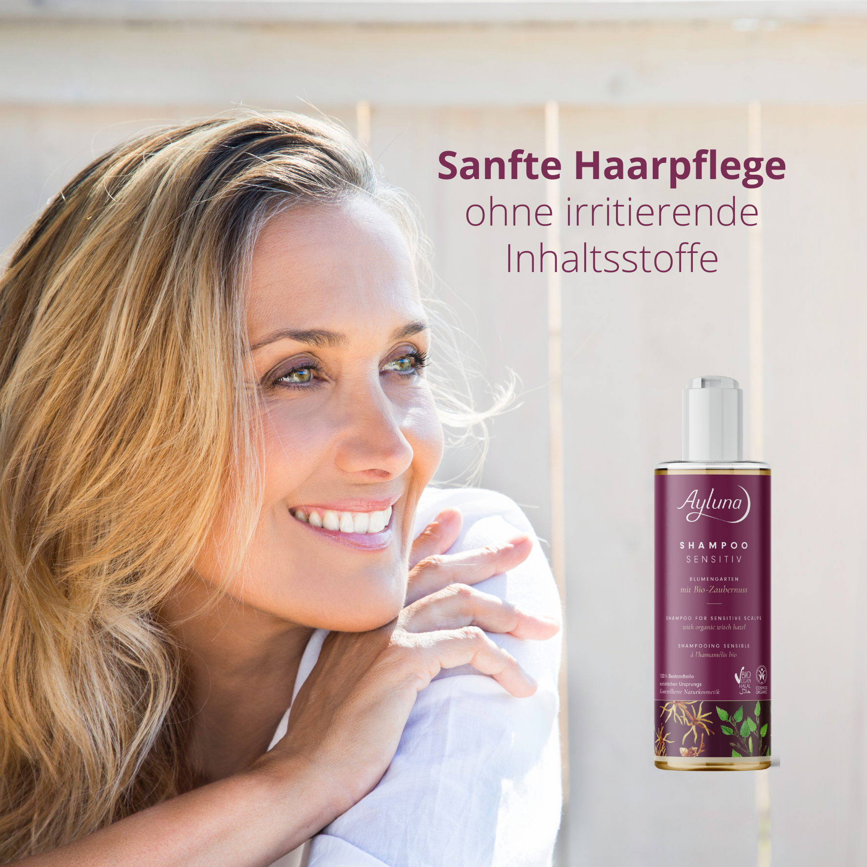 Das Ayluna Sensitiv-Shampoo beruhigt die Kopfhaut, ist parfumfrei und besonders mild – perfekt für die tägliche Pflege.
